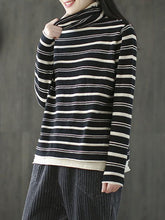 Striped High Neck False Two Knitting Sweater